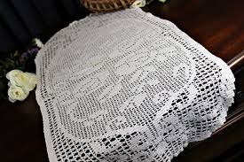 Filet Lace Runner, Pale Cream, Crochet Table, or Mantle ...
