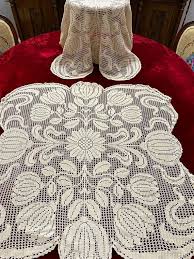 Hand Crocheted Beige Table Doily Set: Vintage Embroidered Centerpiece - Etsy