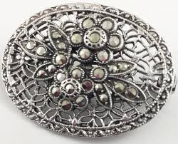 Vintage Sterlingsilver Oval Marcasite Floral Brooch Pin Marked "sterling" - Etsy