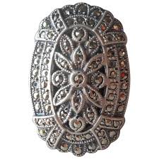 1920s Uncas Marcasite Sterling Silver Ring Antique Size 5.5 Art Deco. For Sale at Ruby Lane