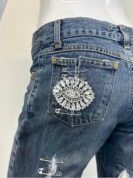 S/S 2001 Dolce and Gabbana runway safety pin punk jeans with broches For Sale at 1stDibs