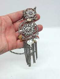 Vintage Silver Pendant Necklace Tassel Diamond Rhinestone Long Chain Necklace Costume Jewellery Jewelry - Etsy UK