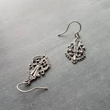 Silver Art Deco Earrings, Filigree Earring, Antique Silver Earring, Delicate Silver Earring, Kidney Wire, Aged Silver Earring, Lightweight - Etsy