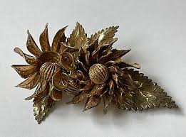 Vintage Miriam Haskell Brooch Pin~ Gilt Filigree~ Horseshoe Mark | eBay