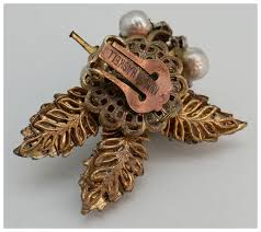 Miriam Haskell Baroque Pearl & AB Rhinestone Flower Cluster Clip On . For Sale at Ruby Lane