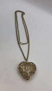 Vintage Large Puffy Heart Pendant Necklace Open Scroll Design 28” Goldtone | eBay