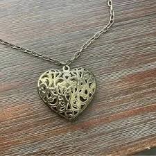 Fashion Union | Jewelry | Large Heart Charm Necklace Pendant Puffy Brass Metal Gold Tone Metal Yellow Gold | Poshmark