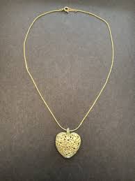 Vintage Gold Tone Open Hollow Filigree HEART Cut Pendant ...