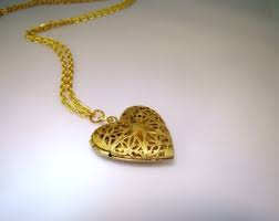 Vintage Style Gold Heart Locket Necklace: Filigree Design - Etsy