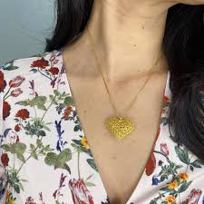 KATE GOLD HEARTS SMALL PENDANT NECKLACE FILIGREE | OLMOX JEWELRY