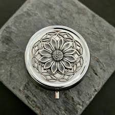 Sunflower Pill Box, Silver Flower Pill Box, Flower Pill Box ...
