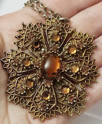 Brasstone & Amber Colored Glass Pendant & 24 Inch Chain Necklace Brass Tone | eBay