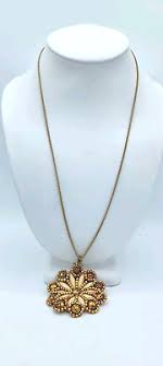 Vintage Artisan Resin Metal Rose Beaded Flower Medallion Brass Tone Necklace | eBay