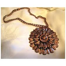 Large Renoir Floral Medallion Pendant with Chain. For Sale at Ruby Lane