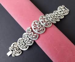 Coro Designer Signed Bracelet, Vintage Silver Tone Chunky ...