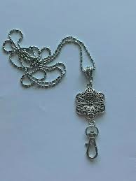 TIBET ANTIQUE SILVER FLOWER CHARM LANYARD ID BADGE HOLDER ...