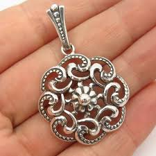 835 Silver Vintage Swirl Floral Design Pendant - Etsy