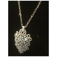 Crown Trifari Large Silver Tone Scrolls and Hearts Pendant ...