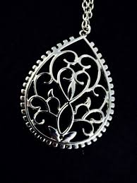 Signed KR Silvertone Long Chain with Teardrop Pendant Necklace | eBay