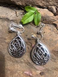 Clip-on Filigree Silver Teardrop Earrings - Etsy