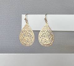 Gold filigree teardrop earrings, gold laser cut earrings, statement ea – Blue Lagoon
