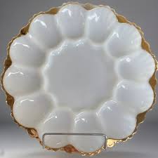 Anchor Hocking White Milk Glass Deviled Egg Dish Plate ...