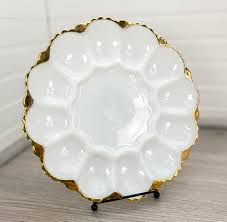 Anchor Hocking Milk Glass Gold Rim Deviled Egg Tray/platter ...
