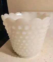 FIRE KING OVEN WARE HOBNAIL MILK GLASS SCALLOPED WHITE ...