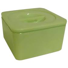 Jeannette Jadite Small Square Lidded Uranium Refrigerator Dish. For Sale at Ruby Lane