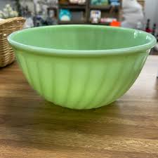 DM100 Vintage Fire King Green Jadite 9" Swirl Bowl | Dothan Mercantile
