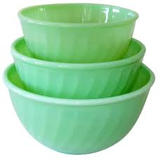Fire King Jadeite Swirl 3 Piece Mixing Bowl Set. For Sale at ...