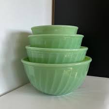 Vintage Fire King Set of 4 Jadeite Jadite Swirl Mixing ...