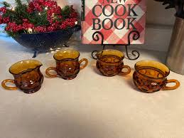 Vintage Indiana Glass Company Kings Crown Cream and Sugar and 2 Cups, Amber Thumbprint Design, Cream & Sugar Cup Set, Amber Glass - Etsy