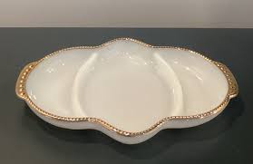 Vintage Fire King Oven Ware White Milk Glass Gold Trim ...