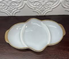 Vintage Anchor Hocking Fire King White Milk Glass Gold Trim ...