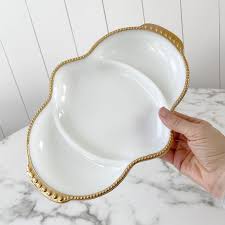 Vintage Fire King Milk Glass Divided Dish: Gold Trim Relish ...