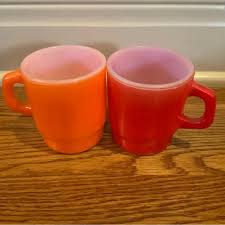 Fire King | Kitchen | Fire King Mug Milk Glass Red Orange ...