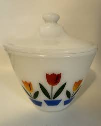 VINTAGE ORIGINAL FIRE KING TULIP PATTERN MILK GLASS GREASE ...