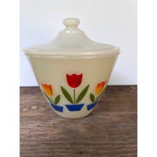 Vintage Tulip Pattern Anchor Hocking Fire King Grease Jar ...