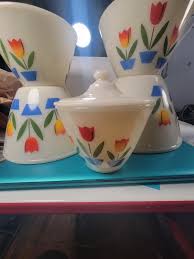 Fire King Ivory Tulip Mixing Bowl Set, Fire King Ivory Tulip ...