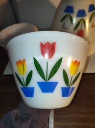 FOUR 1950's FIRE KING Tulip Graduated Milk Glass Nesting Mixing Bowl Set Vintage | eBay
