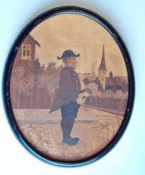 Marquetry Wood Inlay Art of Colonial Town Crier - Vintage ...