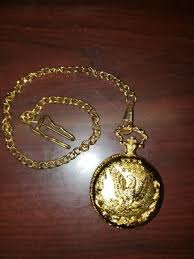 Japan Movt Gold Tone Pocket Watch w/ Chain - American Eagle with 13 Stars | eBay
