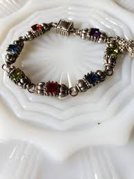 Vintage Bracelet Colored Stones Silvertone Magnetic Clasp ...