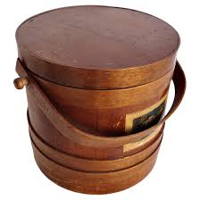 Early American Folk Art 19th Century Cherry Wood Firkin Sewing Box For Sale at 1stDibs