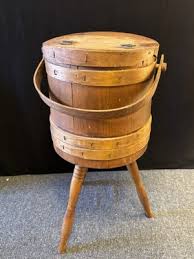 Vintage Sewing Basket Bucket Wood Firkin Stand With Or Without Legs Primitive | eBay
