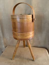 Sewing Basket Bucket Vintage Wood Firkin Stand 3 Legs Tripod Primitive holder | eBay