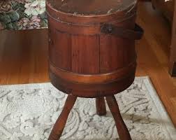 Antique Primitive Furkin Style Legged Bucket. Table Type Storage. Three Legs, Swing Handle and Lid With Wooden Rings. Side Table Storage. - Etsy