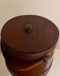 Early American Folk Art 19th Century Cherry Wood Firkin Sewing Box For Sale at 1stDibs
