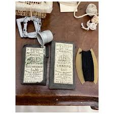 Antique Peddler Tray full of antique sewing items -bird scissorsm bone. For Sale at Ruby Lane